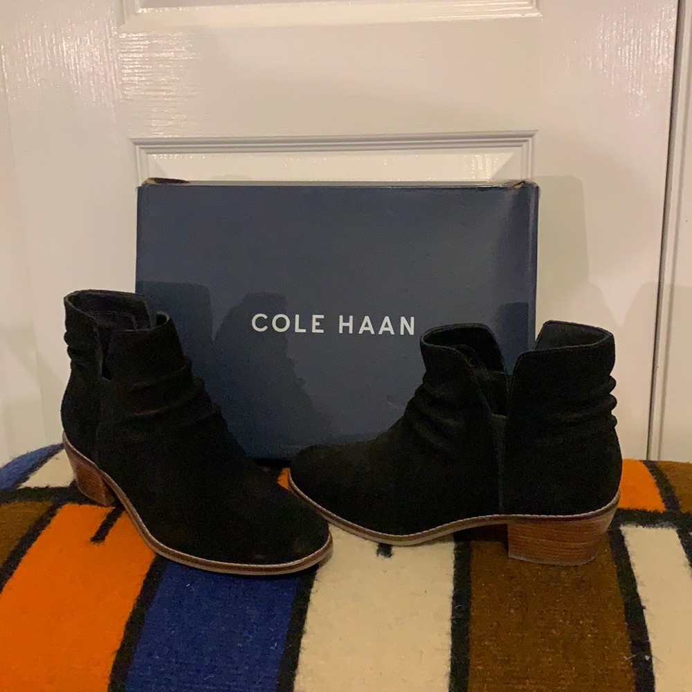 Cole Haan Alayna slouch black suede bootie.
